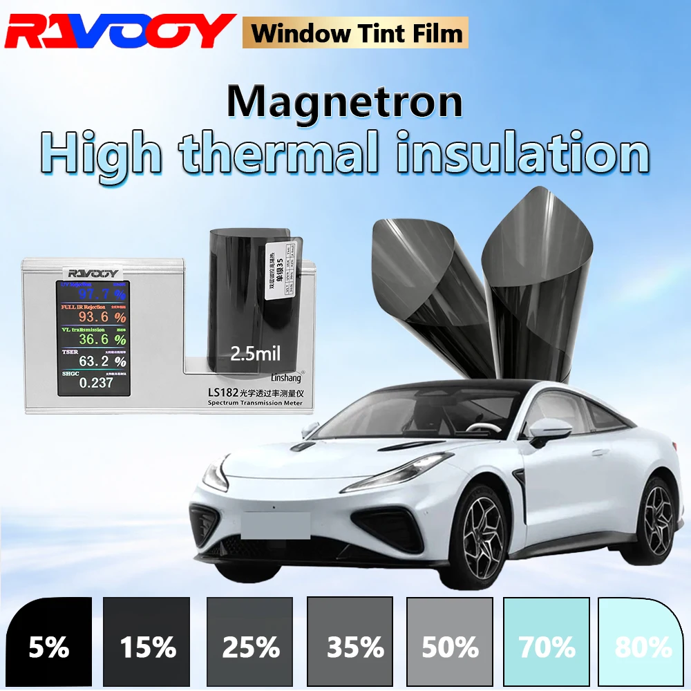 

RAVOOY 152CMX30M Single Silver 35 Magnetron High Thermal Insulation Automotive Window Film 36.6% Light Transmission 2.5mil