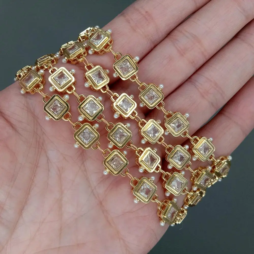 1 Meter 7mm Square Cubic Zircon Chain Yellow Gold Plated Brass Chain DIY Jewelry Making