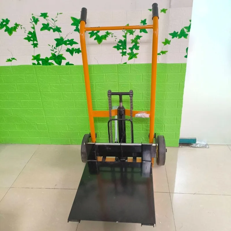 شاحنة مكدس هيدروليكية يدوية تحميل وتفريغ رافعة شوكية صغيرة لرفع عربة متنقلة صغيرة وخفيفة
