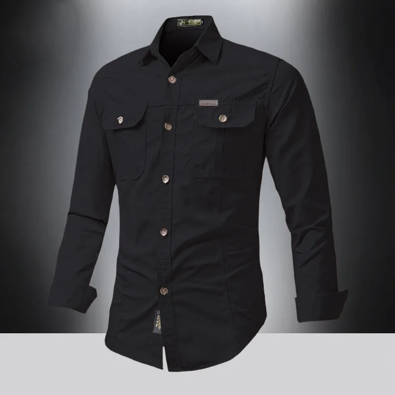 Men's Outdoors Fishing Shirts Casual Cargo Hiking Shirt Long Sleeve Button Down Tactical Shirts Men's Blouse for Working Hiking