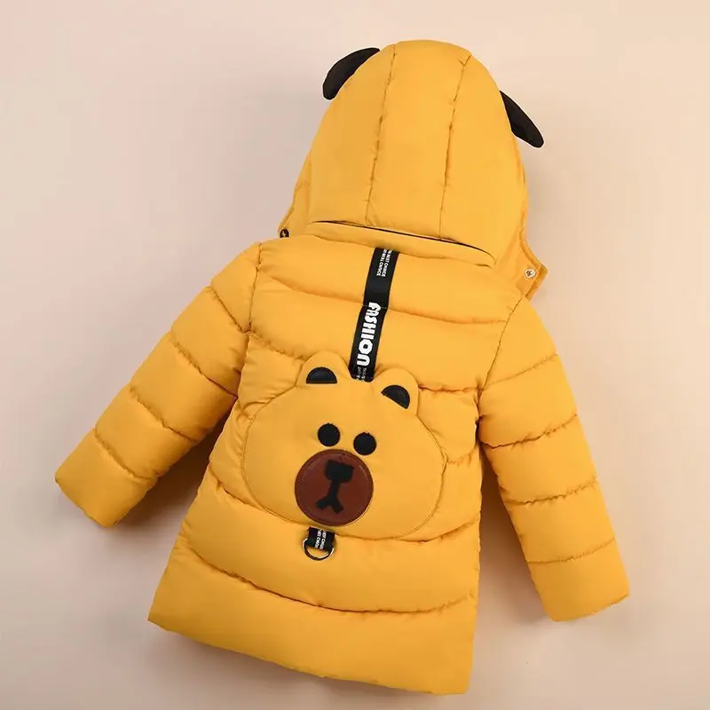 2024 Fashion Baby Boys Jacket Autumn Winter Cartoon Bear Thicken Keep Warm Hooded Down Coat For Kids 1-6 Years Child Outerwear