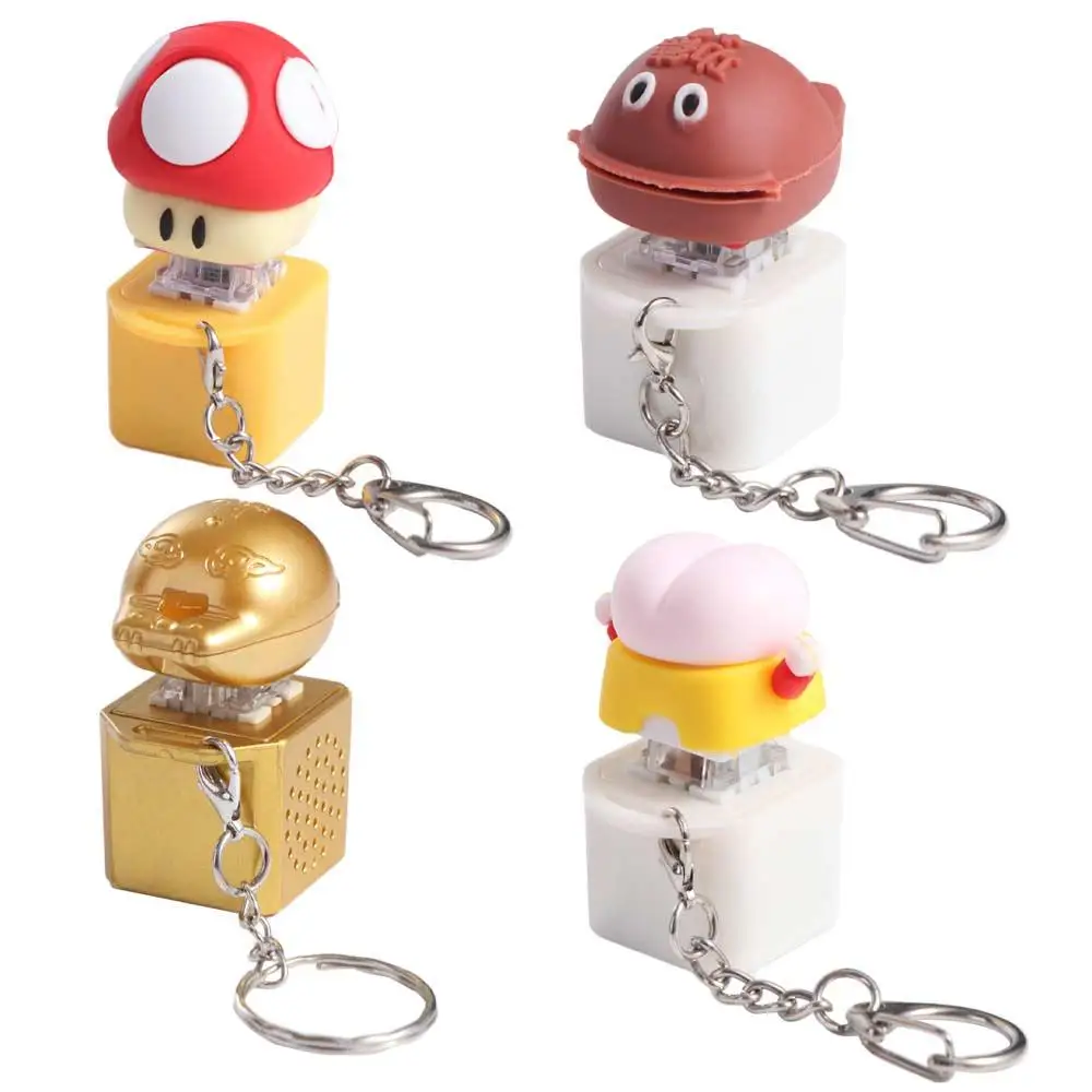 Yellow Chick Wooden Fish Keyboard Keychain Luminous Electronic Mechanical Keyboard Keychain Wooden Fish LED Lamp