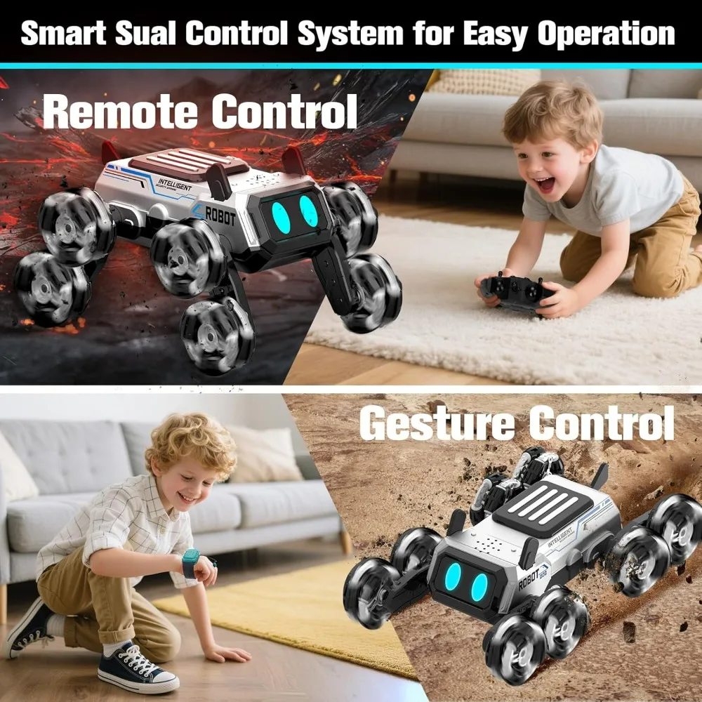 سيارة حيلة 3 في 1 بمستشعر للإيماءات مع ضوء وموسيقى، كلب روبوت ذو ثمانية عجلات للتحكم عن بعد، لعبة سيارة حيلة ذكية مزدوجة التحكم #3