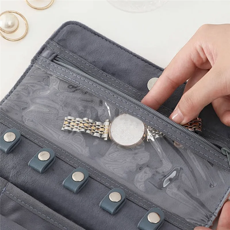 

P4-1 PCS Travel Jewelry Case Organizer Navy Blue Milled Cotton Fabric Travel Jewelry Bag For Necklaces, Rings, Earrings, Bracele