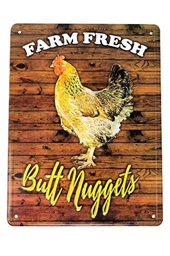 Kalynvi Farm Fresh Butt Nuggets Chicken coop Signs, 8X12 Aluminum tin Chicken Signs | Chicken coop Supplies | Chicken Acces sign