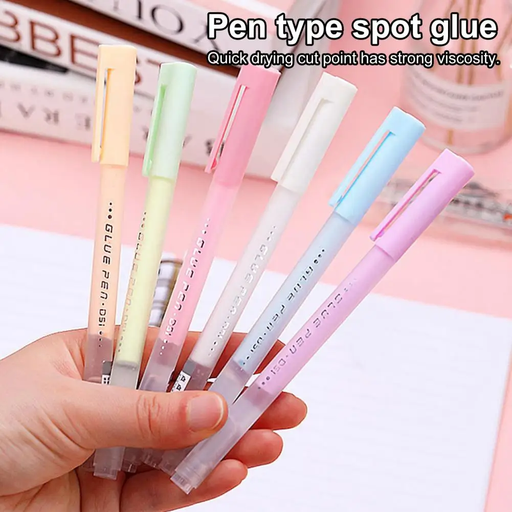 6ชิ้นปากกากาวแบบแห้งเร็วเปลือกพลาสติกแบบพกพาสำหรับนักเรียนเครื่องเขียนแท่งกาวเหลว