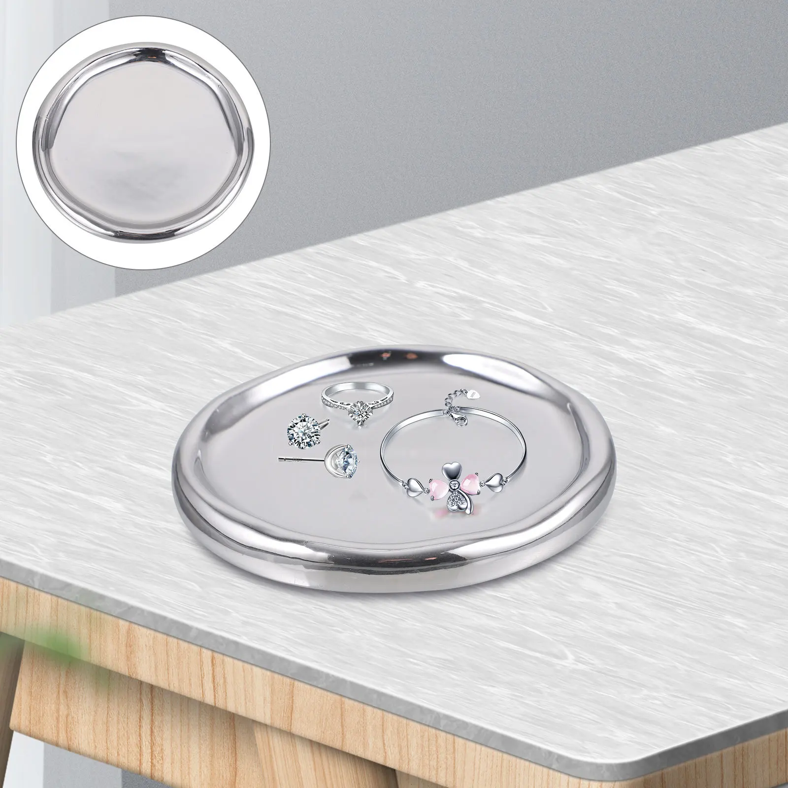 

Керамическая подставка для украшений с широким краем, декоративный многофункциональный поднос для хранения ювелирных изделий, держатель для колец, органайзер для серег и помады