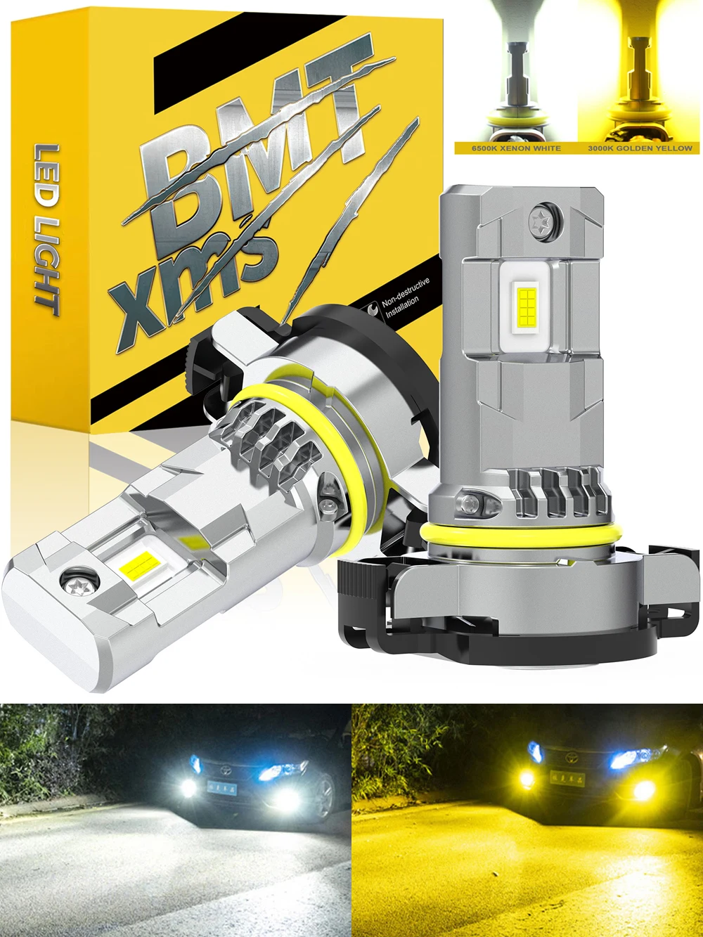 BMTxms 2PCS 2504 PSX24W LED-Nebelscheinwerfer 20000LM 6500K für Jeep Grand Cherokee WK2 Wrangler JK Patriot Dodge Chevrolet 3000K Lampe – Detail 1