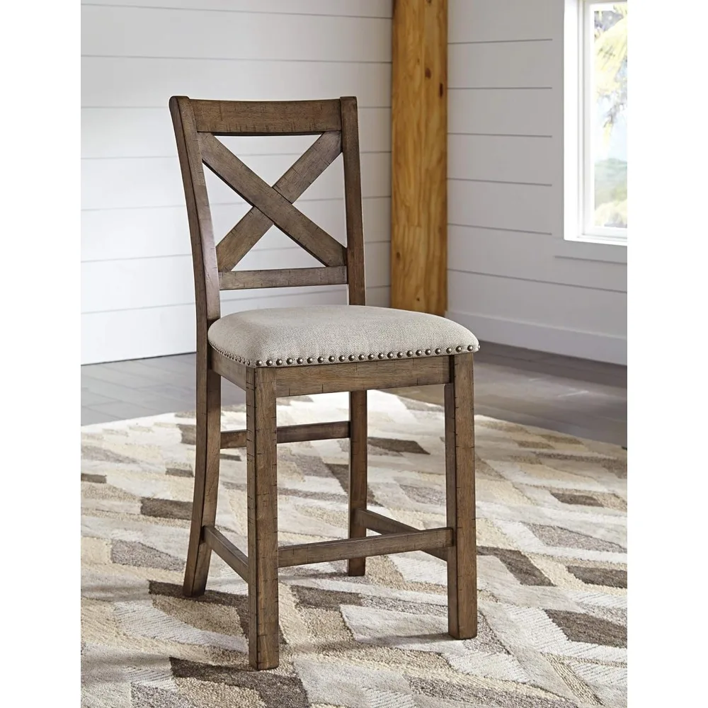 Sgabello da bar imbottito Moriville Rustic Farmhouse 24.5 ", 2 conteggi, Beige e marrone