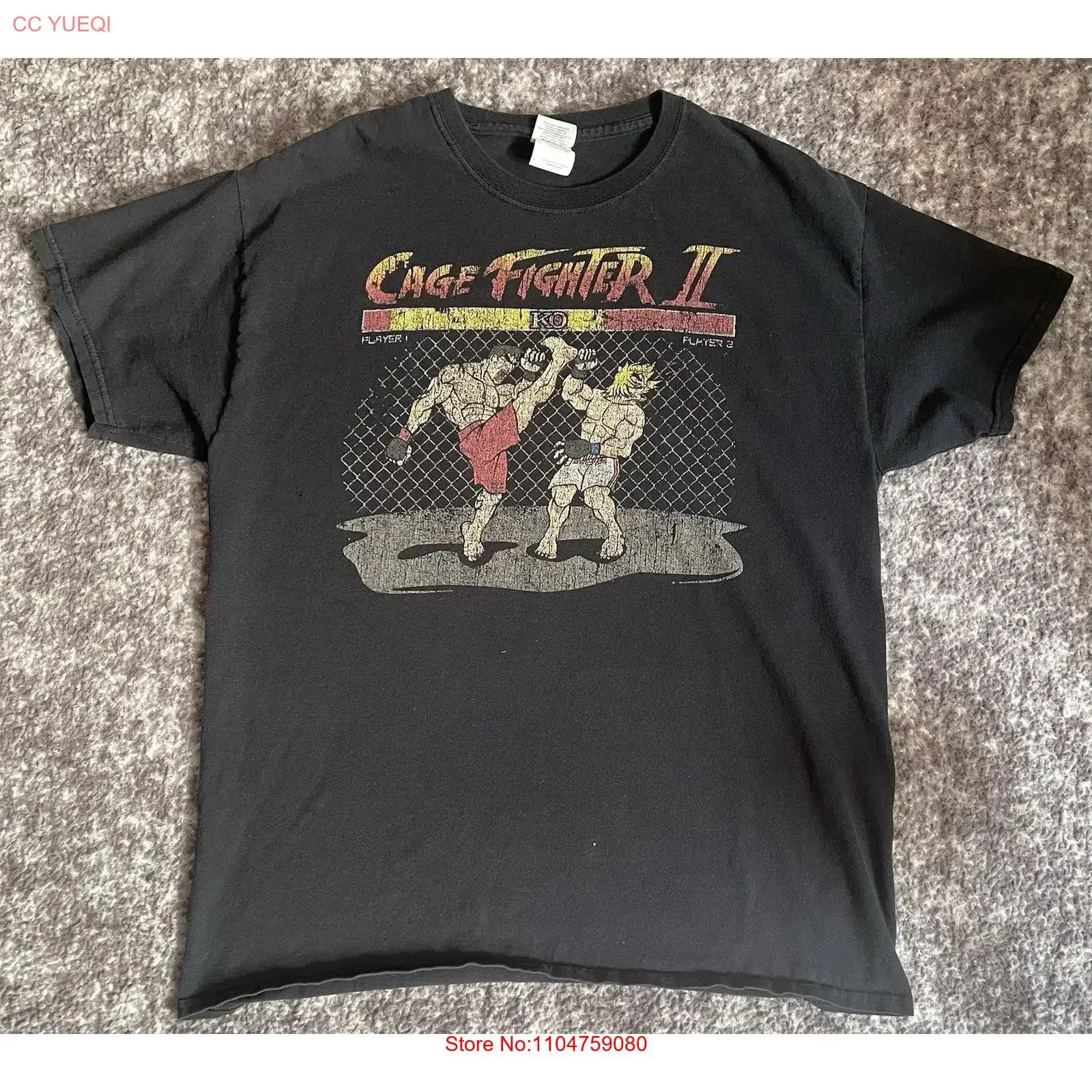 Cage Fighter 2 Mens Large Black Video Game  T Shirt Y2K vintage Washed Slightly Stylish graphic designer clothes Unisex homme