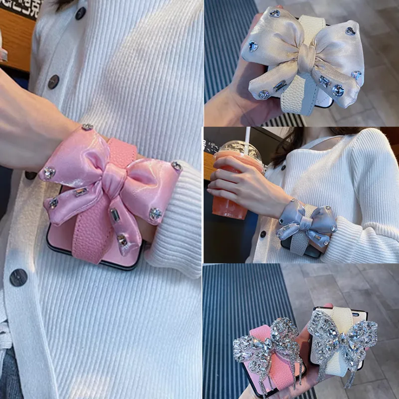 Diy moda cachecol arco alça de pulso caso para samsung galaxy z flip7 caso z flip6 z flip5 z flip4 z flip3 capa moto razr60 ultra