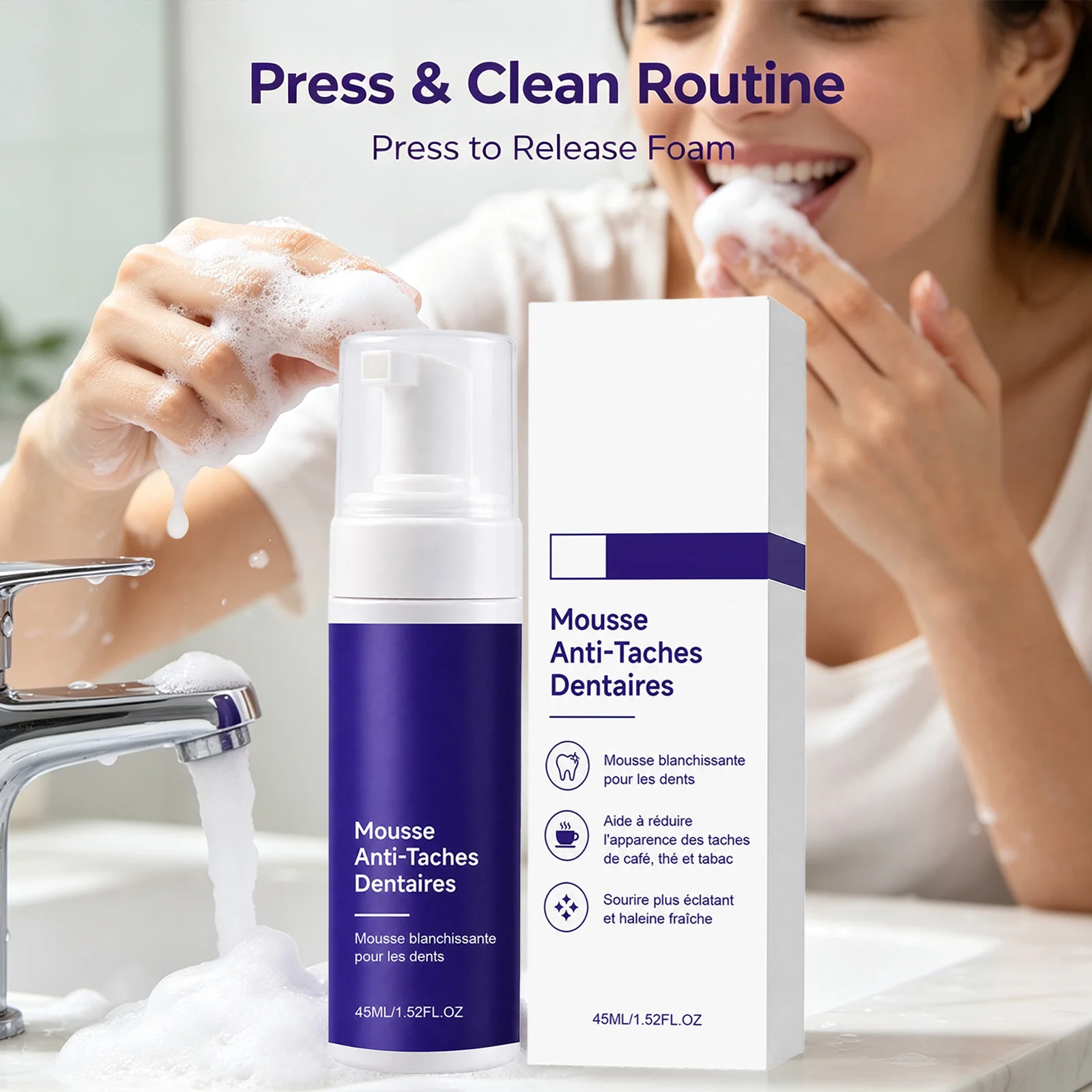 Teeth Whitening Mousse - Fioletowa pianka do wybielania zębów usuwa