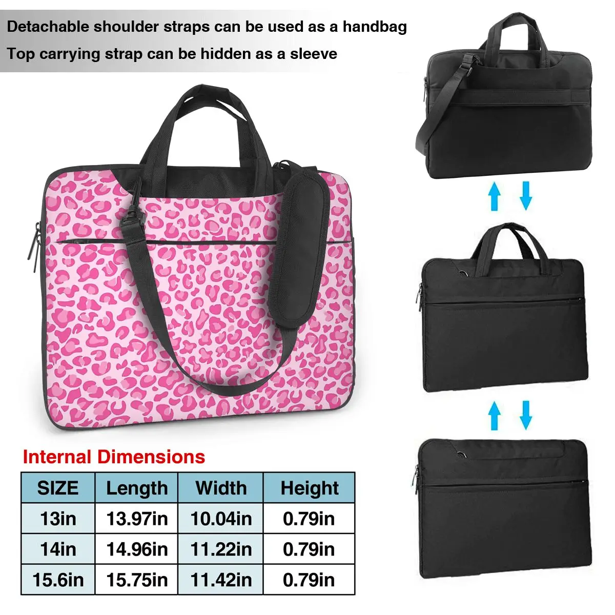 Pink Leopard Print Laptop Bag Shockproof Case Computer Bag 13 14 15.6 Inch Crossbody Laptop Pouch For Macbook Pro Air