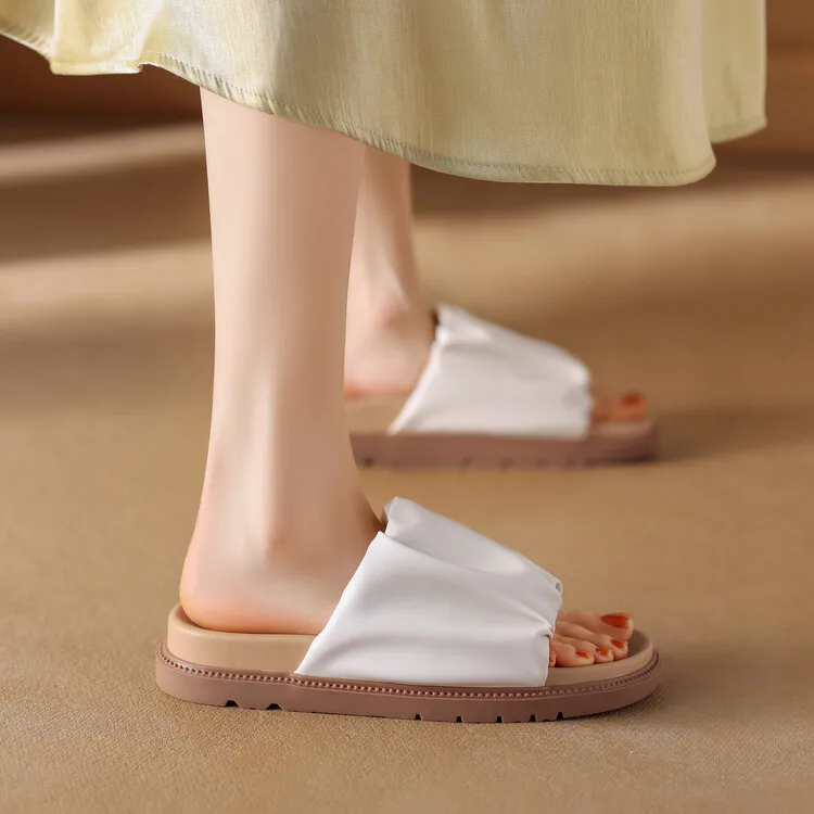 

White Casual Women Platform Flats Slippers Comfort Soft Beach Summer Slides Brown Height Increasing Lady Sandalias Femmes