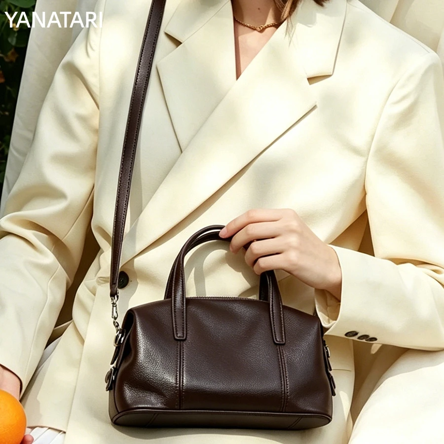 YANATARI Vintage genuine leather cowhide bag Soft Leather Large Capacity minimalist Crossbody bag women luxury pillow bag