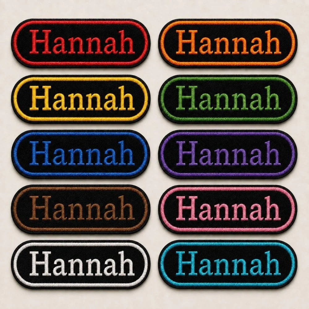Custom Oval Rectangle Embroidered Name Patch,Iron On Adhesive Backing Personalized Name Tag for Jacket Backpack Hat DIY Applique