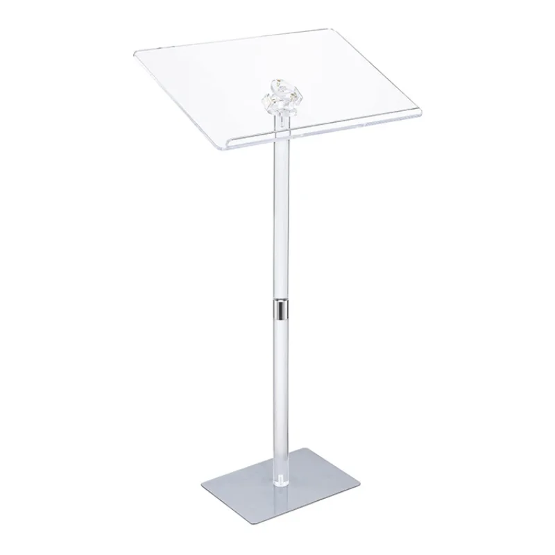 Acrylic Podium Stand Angle Adjustable Modern Lecterns & Pulpits for Classroom Concert Church Speech Easy Assembly Metal Base Cle