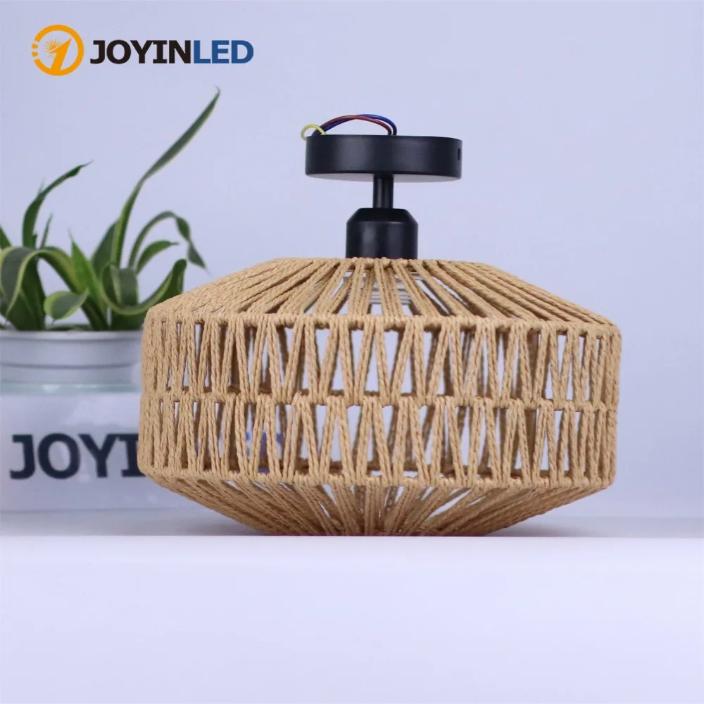 

JOYINLED Chinese Style Hemp Rope Chandelier Rattan Lamp Shade Ceiling Light for Home Hotel Decoration Hand-Woven Lighting Cover