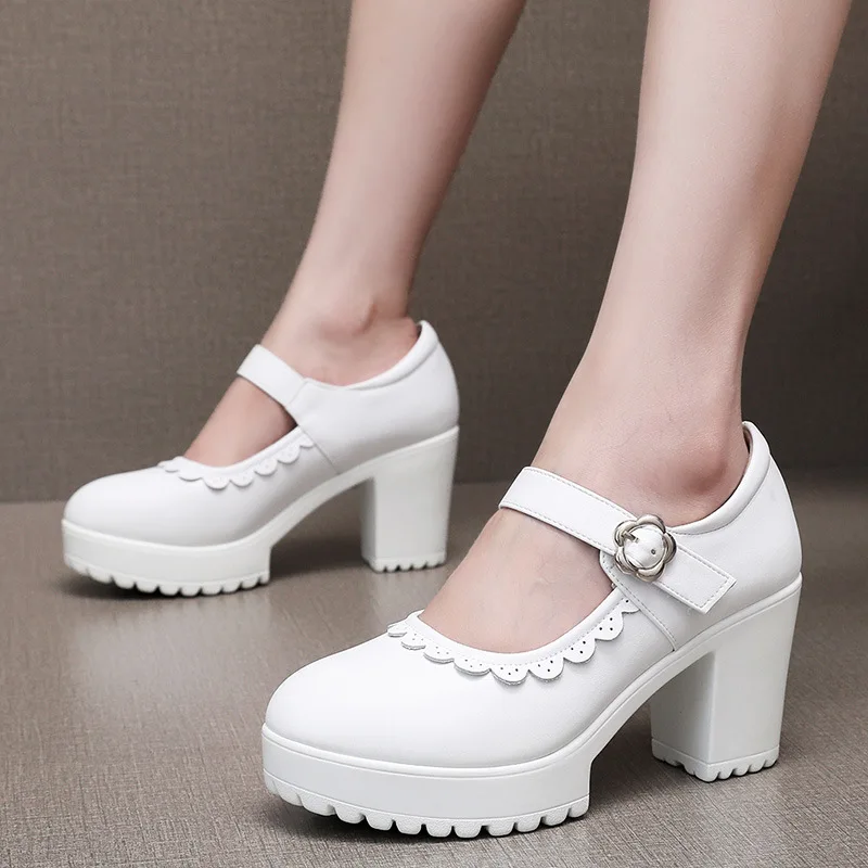 

Small Size 32-43 Shallow British Thick Bottom Platform Shoes Mary Janes 2024 Fall Women's Block High Heels Pumps Office Model