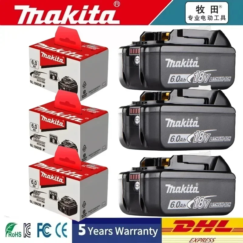Batterie Makita 18V 6,0Ah, batterie rechargeable au lithium-ion d'origine, 18V 6000mAh, batterie de remplacement BL1860 BL1850 BL1860B 🏆 🏆 🏆
