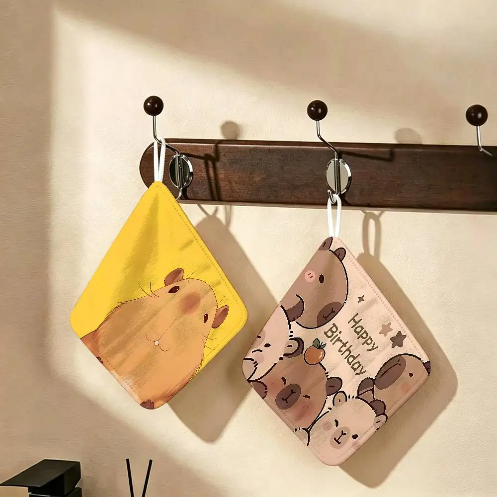 CUTE Capybara Polyester Cotton Hand Wiping Towel, Hanging Towel, Quick Dry for Kitchen Bathroom Daily Supplies