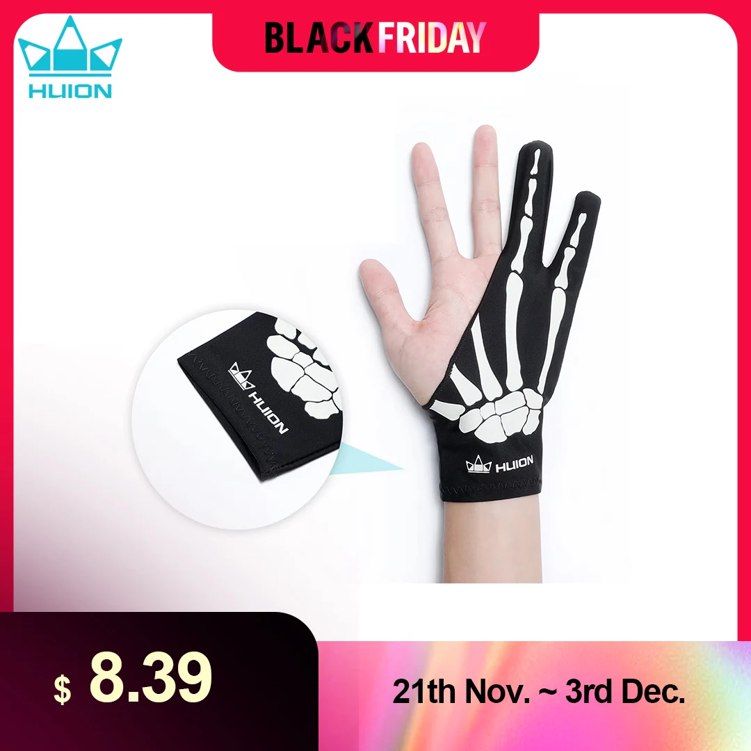 HUION Skeleton Design Two- Finger Anti-fouling Artist Glove for Pen Display Graphics Tablet  LCD Light Box Pad Sketch Drawing