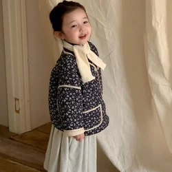 Children Clothing 2023 New Fashionable Korean Style Girls Autumn and Winter Floral Cotton Coat Long Sleeve Quilted Cotton Coat