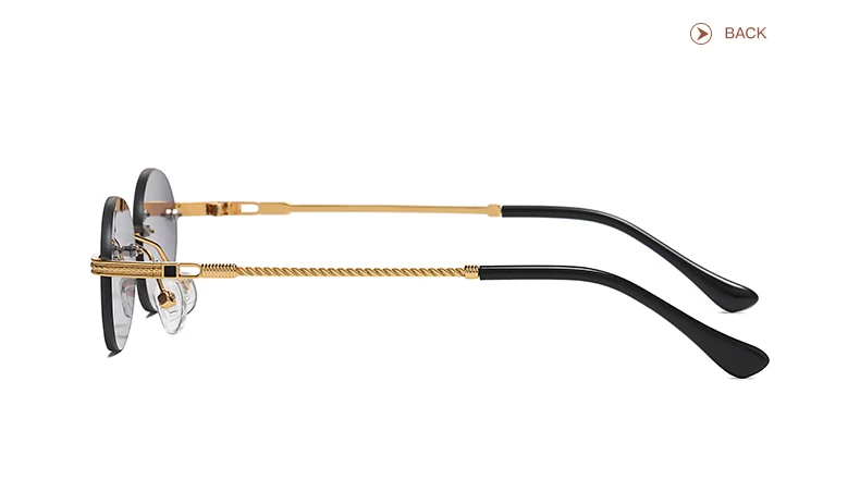 Retro Ovale Sonnenbrille Randlos Herren Blau Verspiegelt Gold Metall Herrenbrille Rund Rahmenlos Damen UV400 – Detail 12