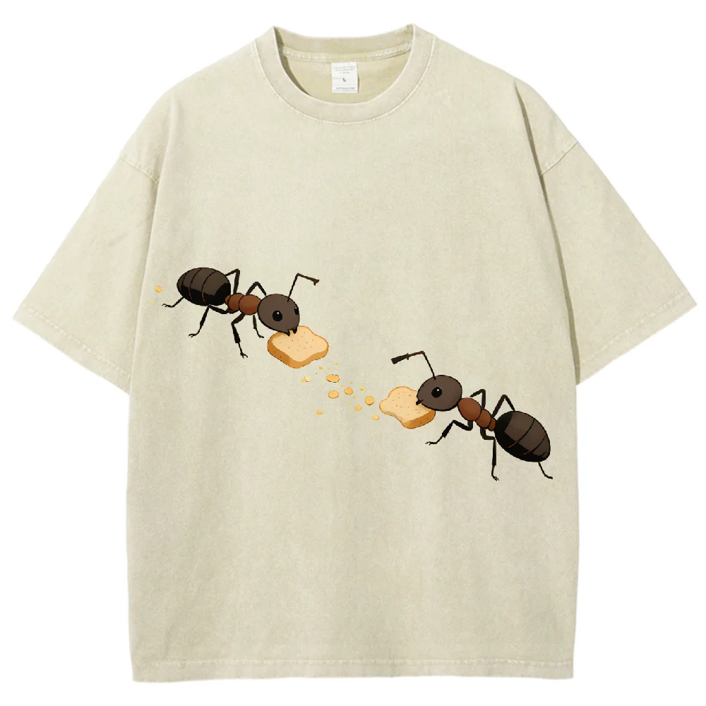 

Ant Bread Graphic T Shirt Round Neck Short Sleeve Top Breathable Vintage Fabric Loose Silhouette Casual Weekend Outfit Whimsical