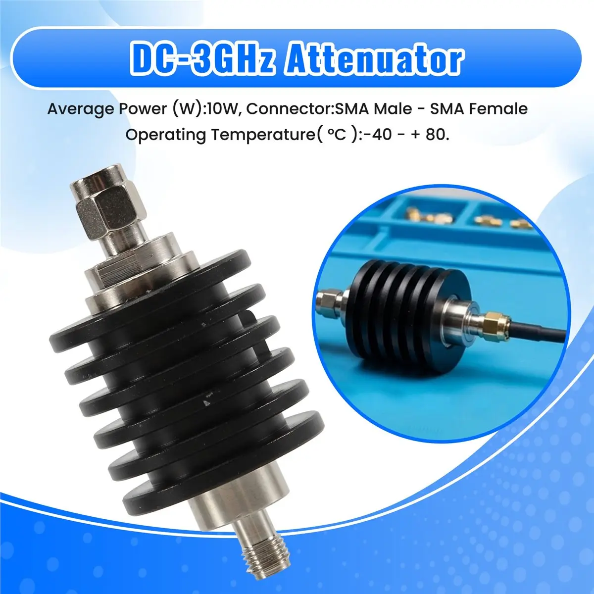 30h-10w-smaアッテネーター、rf同軸固定アッテネーター、dc-3ghz（30db）、rf同軸固定アッテネーター、（黒）