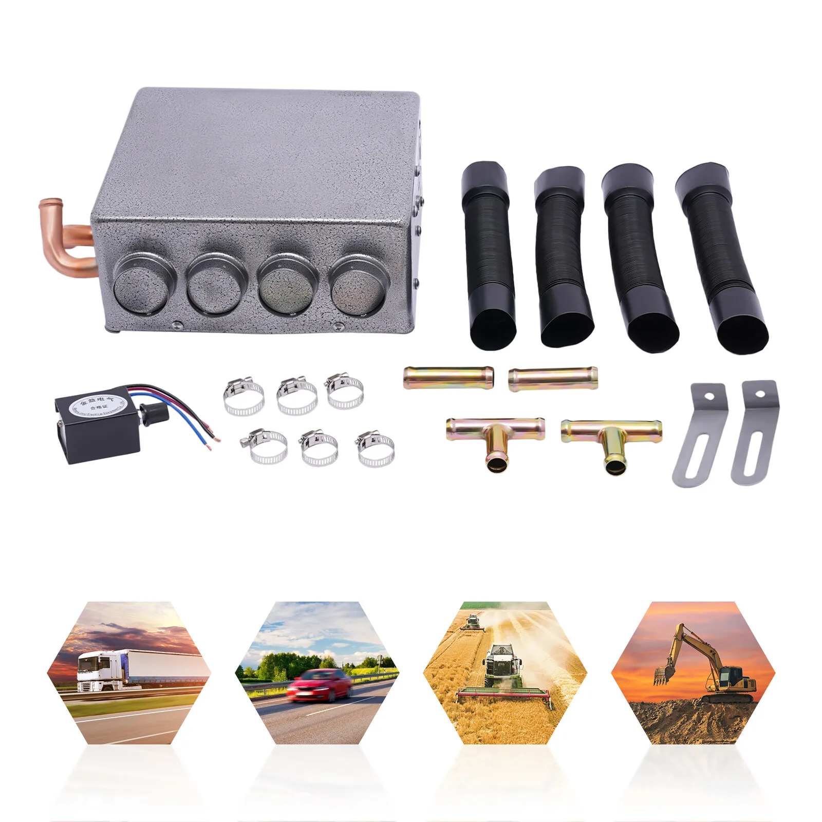 

12V Car Under Dash Heater Trucks Harvesters Pure Copper Motor 4 Hole Air Outlet Defrosting