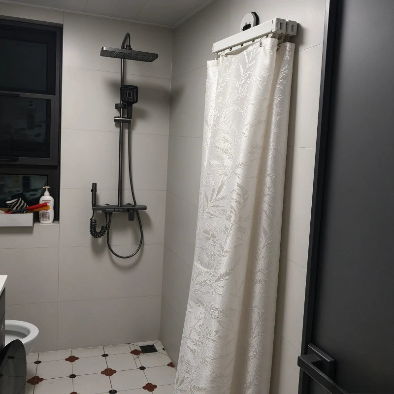 Waterproof Suction Cup Bath Curtain No Drilling Folding Shower Screen Wet Dry Separation Invisible Divider for Bathroom Use
