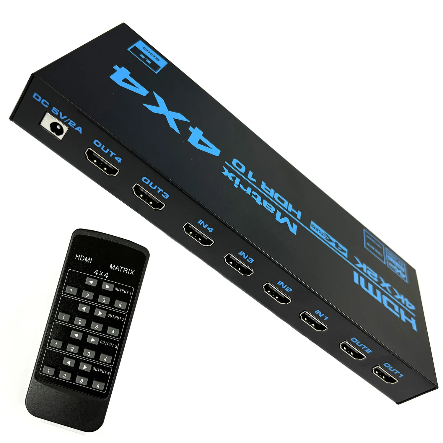 4K HDMI Matrix Switch 4 in 4 Out 4K 60Hz True Matrix HDMI Switcher Splitter 4x4 Audio Video Converter Support HDR EDID HDCP 2.2