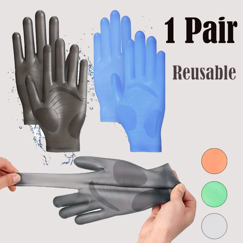 

1Pair Reusable Cleaning Gloves Soft Silicone High Temperature Resistance Waterproof Oil Resistant Elastic Gloves