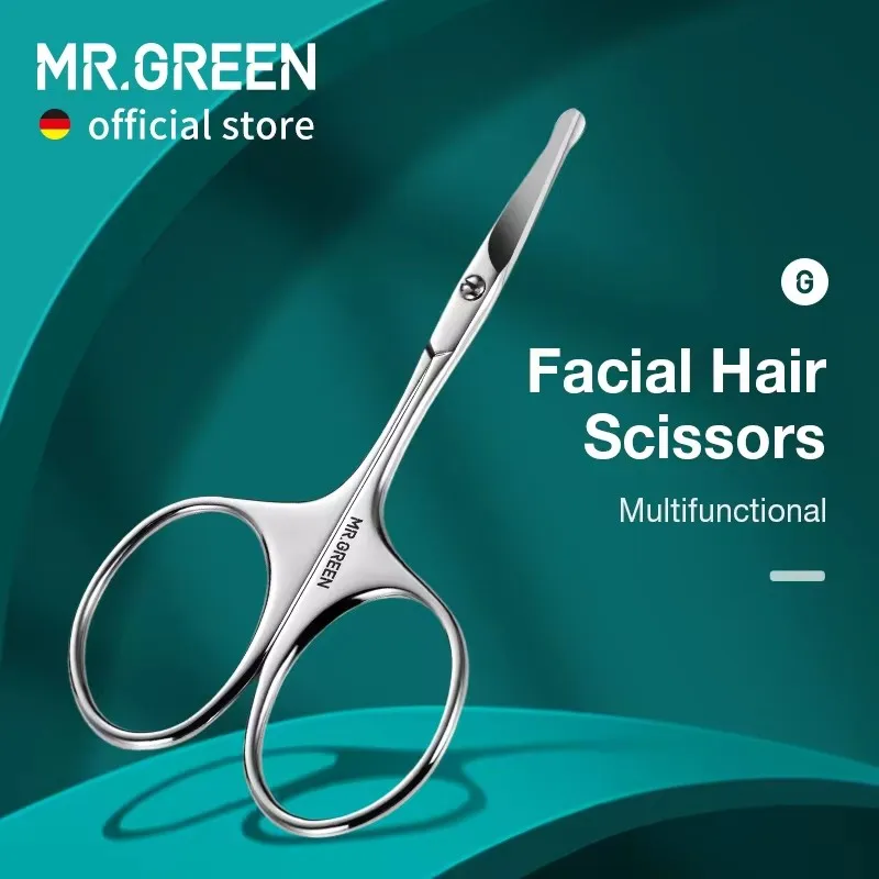 

MR.GREEN Facial Hair Scissors Rounded Professional Stainless Steel Mustache Nose Hair Beard Eyebrows Eyelashes Trimming Clippers