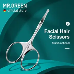 MR.GREEN Facial Hair Scissors Rounded Professional Stainless Steel Mustache Nose Hair Beard Eyebrows Eyelashes Trimming Clippers