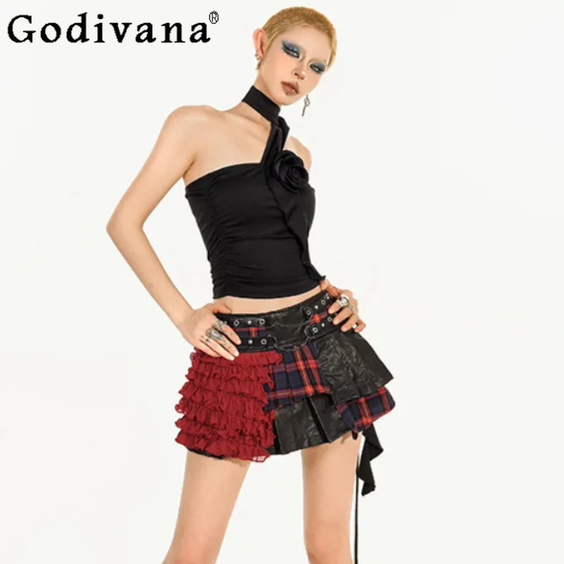 Summer New Personalized Subculture Retro Sexy Plaid Short Skirt Fashion Women Street Versatile A-line Punk Rock Style Skirts