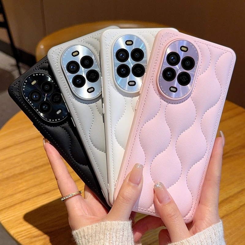 

Shockproof Luxury Leather Geometric Case For Huawei Nova 13 14 Pro 14 Ultra, Slim Precise Metal Camera Protection Phone Cover