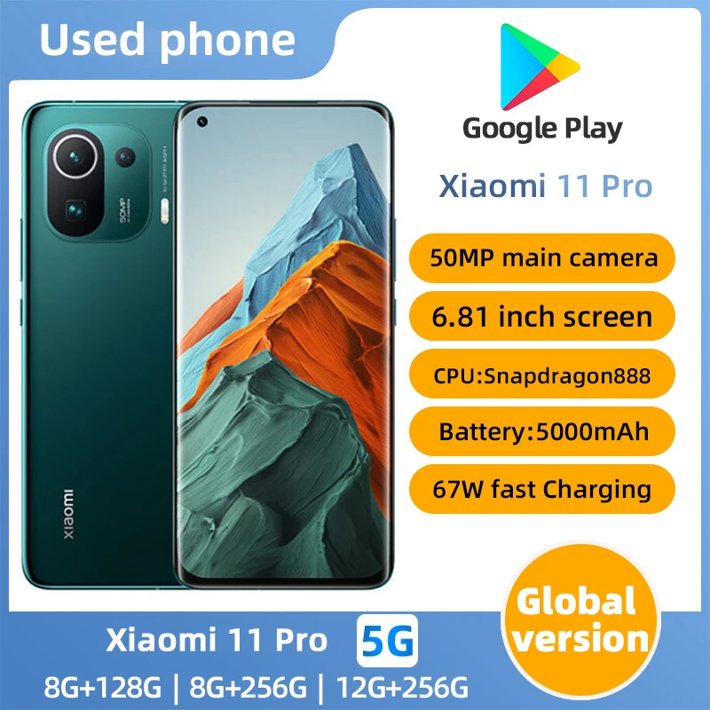 Xiaomi 11pro 5G Android 6,81 pulgadas Qualcomm Snapdragon 888 RAM 12GB ROM 256GB teléfono usado