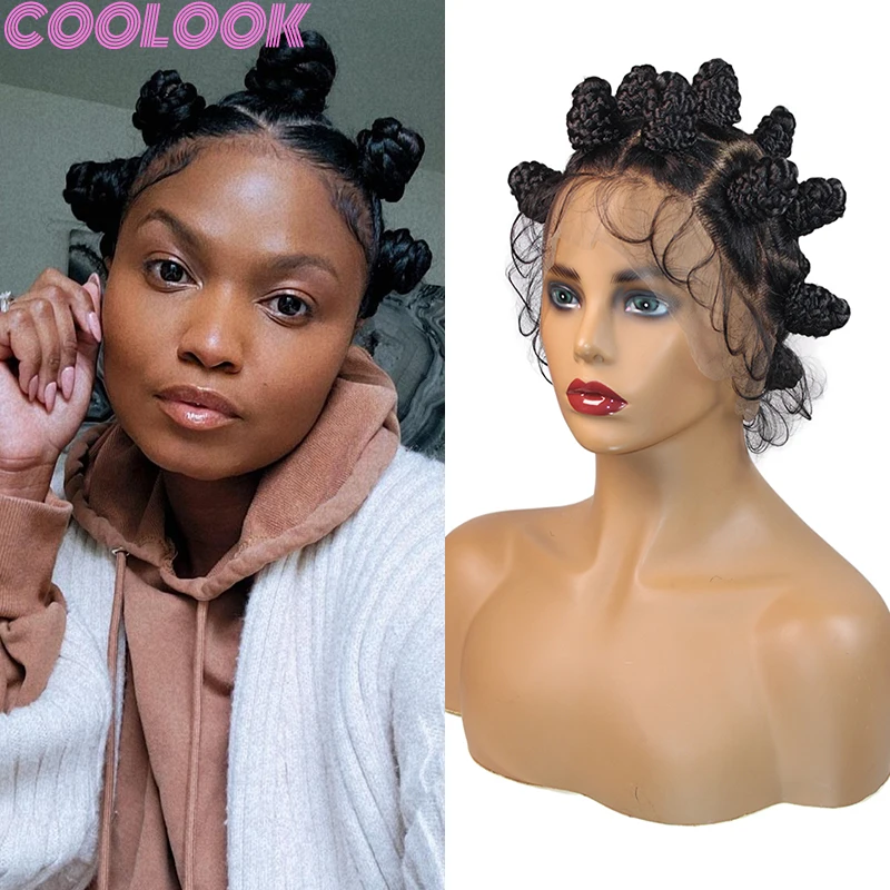 

Synthetic Full Lace Bantu Knots Braided Wigs Lightweight Breathable Knotless Braid Wigs 16'' Durable Braids Wigs for Black Women