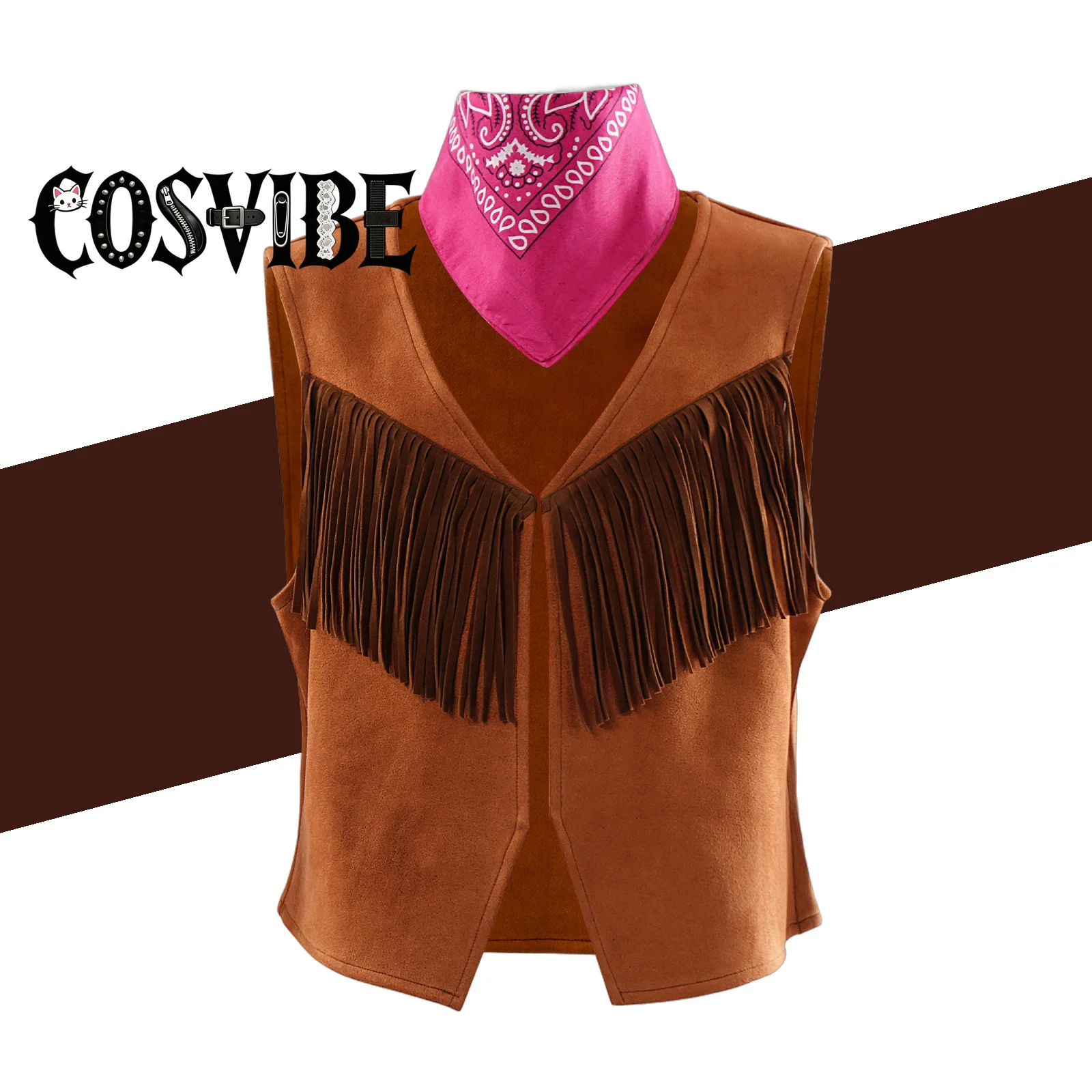 

West Cowboy Cosplay Costume Men's Fringed Vest with Tassels Brown Hot Pink Bib Stage Uniform Halloween Dress
