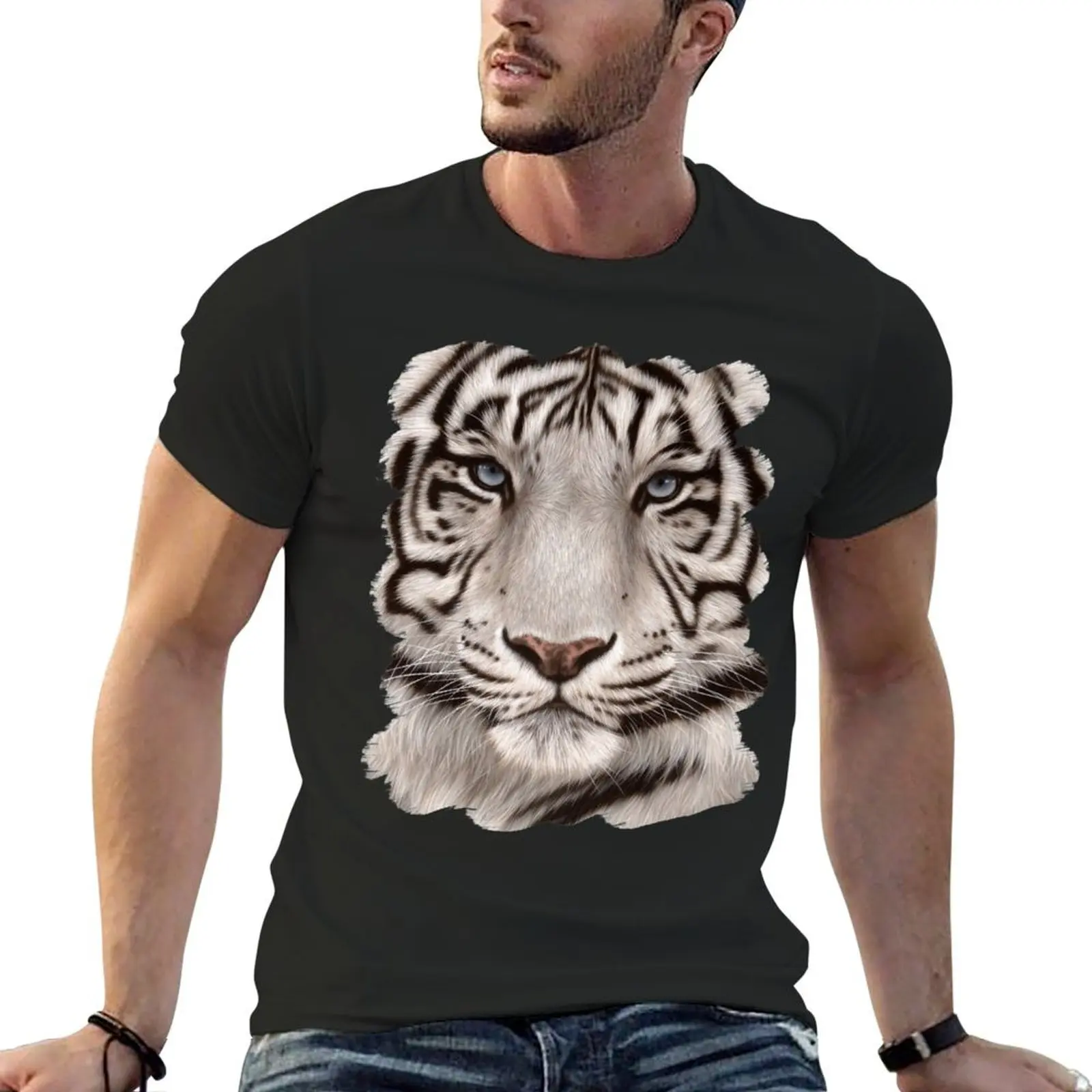 

White Tiger Painting T-Shirt baggy shirts boys whites plain vintage t shirts men clothings