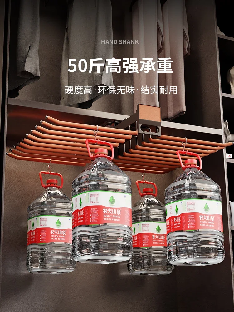 Built-in pants rack in wardrobe, telescopic household pull-out cabinet, inner damping top and side installation, non-slip