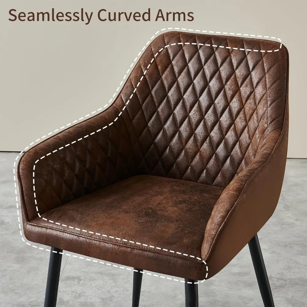 طقم كراسي طعام من جلد الغزال مكون من كرسيين منجدين من جلد الغزال البني لغرفة المعيشة كرسي مطبخ معنقدة حديث بأذرع #5