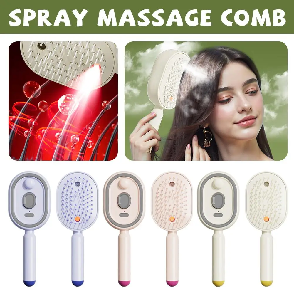 Brosse à cheveux électrique 3-en-1 avec pulvérisation de brume, peigne massant à coussin d'air vapeur, démêlant, antistatique, pour le cuir chevelu et outil de coiffure