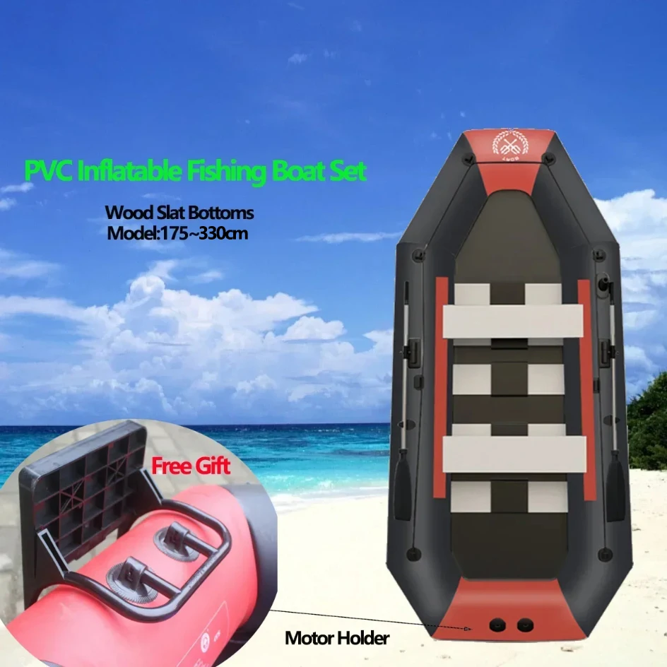 

New Red Black 1.75~3.6m Inflatable Fishing Boat PVC 0.7mm Thickened Kayak Canoe 1~6 Persons Rubber Drifting Boat