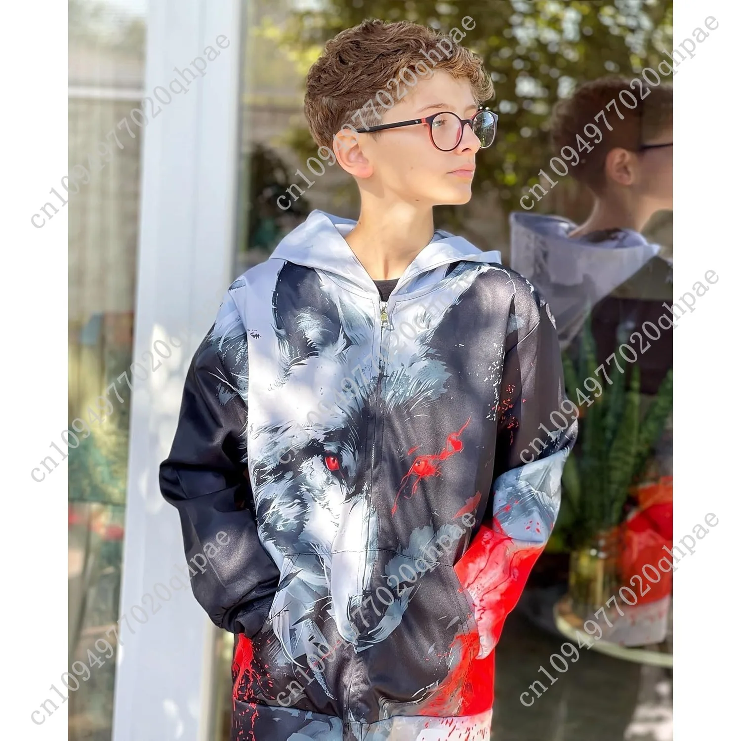 Idgreatim 6-14T الأولاد زمم هوديس الاطفال 3D الرسم هودي البلوز سستة البلوز مع جيوب #3