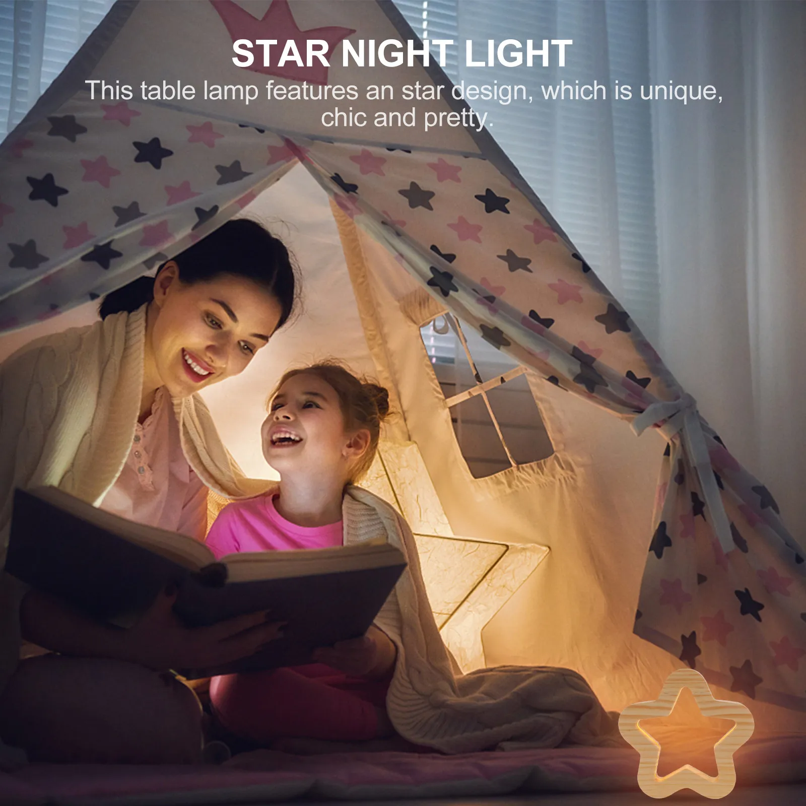 

Star Shaped Wooden Night Light USB LED Lamp Lovely Unique Chic Design Perfect Bedside Coffee Table Dinner Table Home Decor Gift