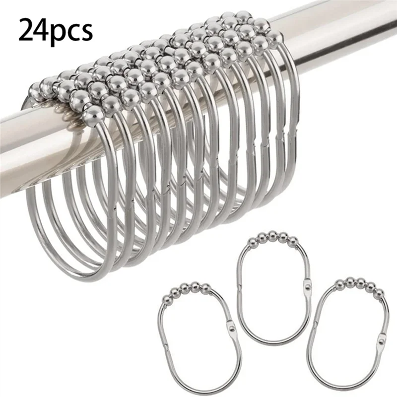 24Pcs Chrome-Plated Shower Curtain Hook Ring, Suitable for Shower Curtain Hook of Shower Bar in