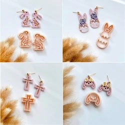 Easter Day Bunny Polymer Clay Caroon Floral Rabbit Cross Shaped Ceramic Pottery Clay Animal Mold Earring Jewelry Making Tools